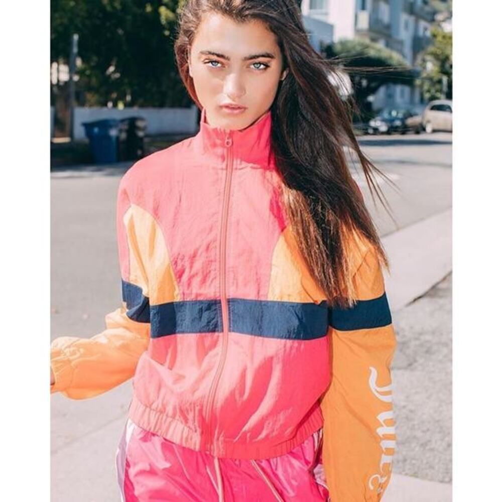 JUICY COUTURE Pixie Pink orange nylon logo ColorBlock Windbreaker jacket Size XS